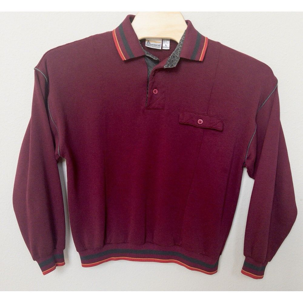 Vintage London Fog Button Collar Sweater 1990's Mens Large‎
